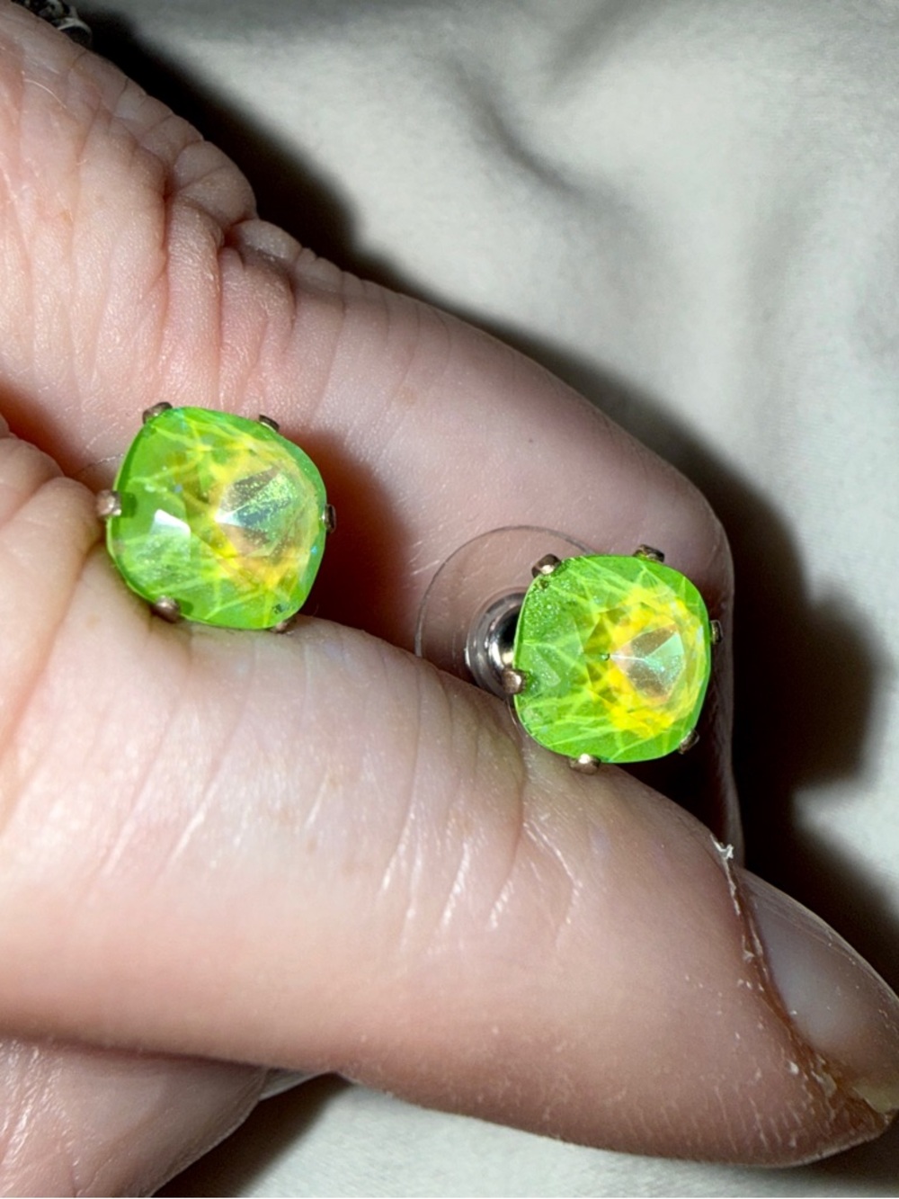 Vibrant Lime Green Faceted Stud Earrings - Women Jewelry